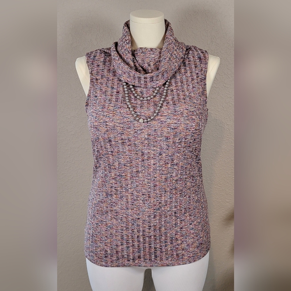 CATO Sleeveless Multi-Colored Ribbed Cowl Pullover - Plus Size 18/20W